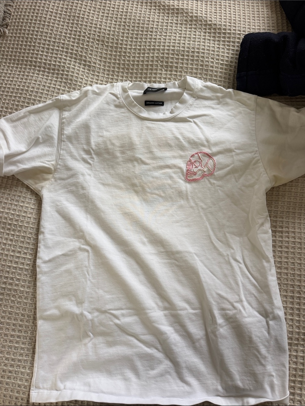 The Kooples White Short Sleeve Tee with Pink Skull Embroidery